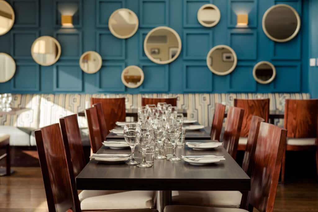 Beautiful mirrored wall in the Lodge bar and restaurant