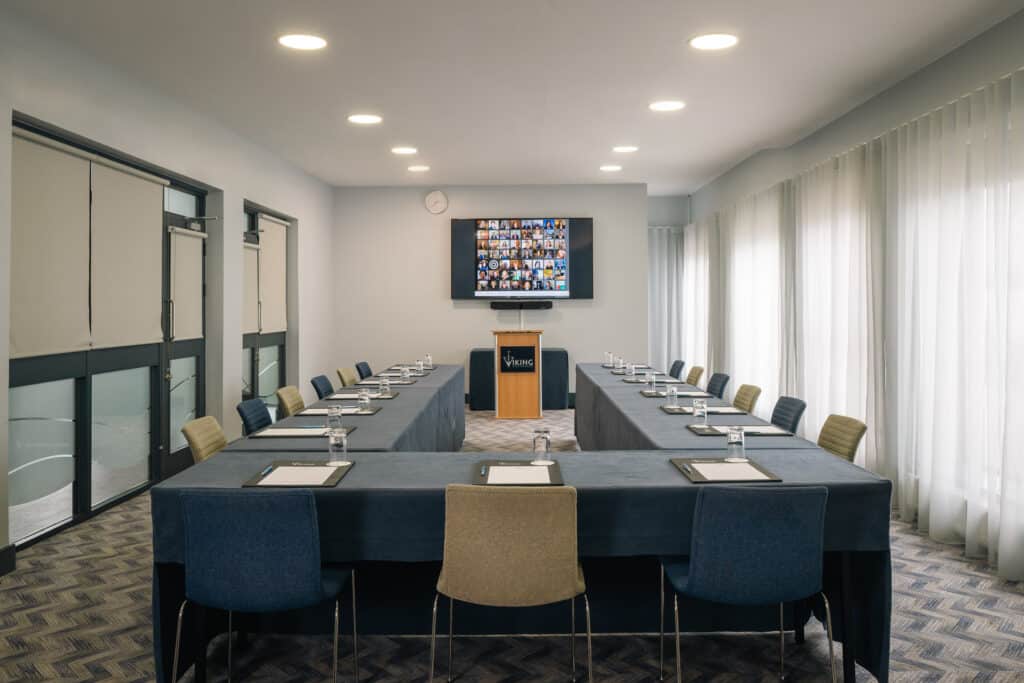 Viking Hotel Meeting Room With TV And Boardroom Setup